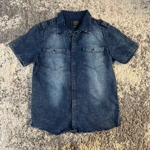 ROK, Mens Dark Wash Denim Blue Short Sleeve Button Down Shirt in Large